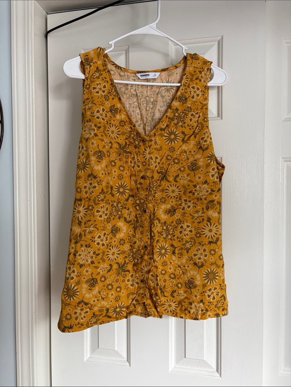 Sonoma Yellow Floral V-Neck Sleeveless Blouse